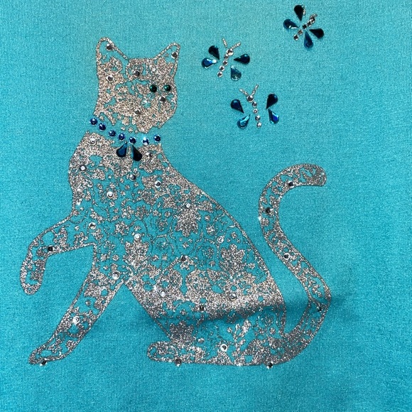 La Madonna silver cat tshirt teal green blue color shirt size small - Picture 3 of 5